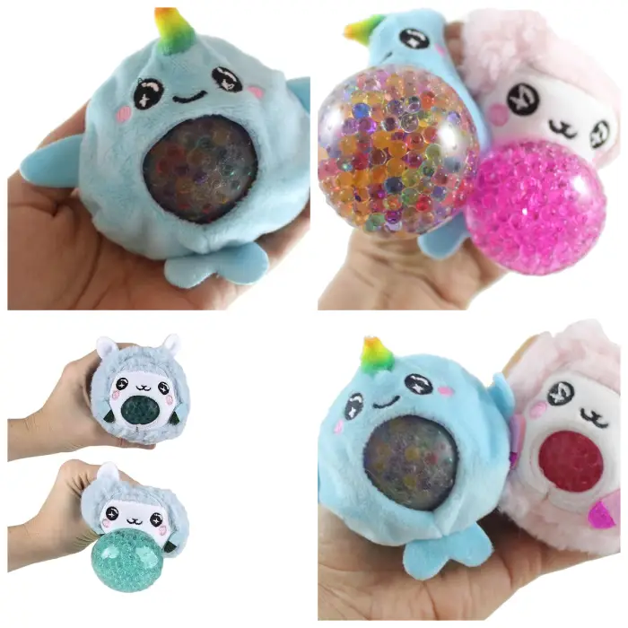 Alpaca and Narwhal Plush Animal Water Bead Filled Squeeze Stress Balls