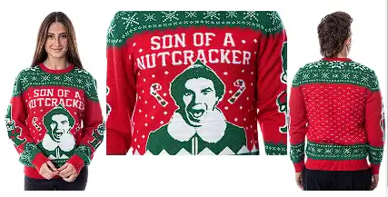 Bioworld ELF Movie Mens Son of a Nutcracker Ugly Christmas Sweater Holiday Knit Pullover