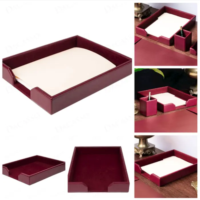 Dacasso Burgundy Bonded Leather Luxury Letter Tray Holder