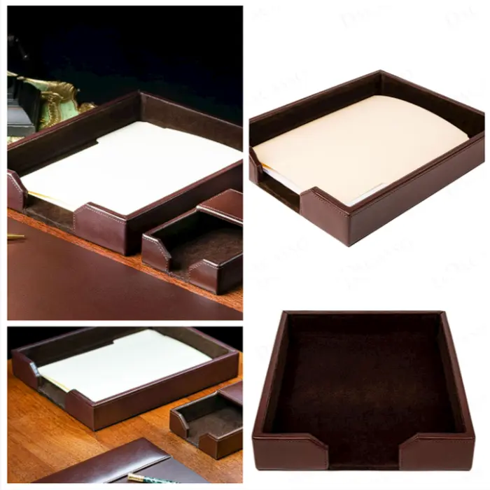 Dacasso Dark Brown Bonded Leather Luxury Letter Tray Holder