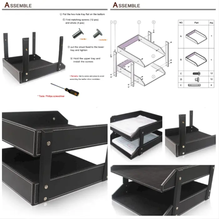 KINGFOM Letter Tray, PU Leather Paper Organizer Tray for Desk