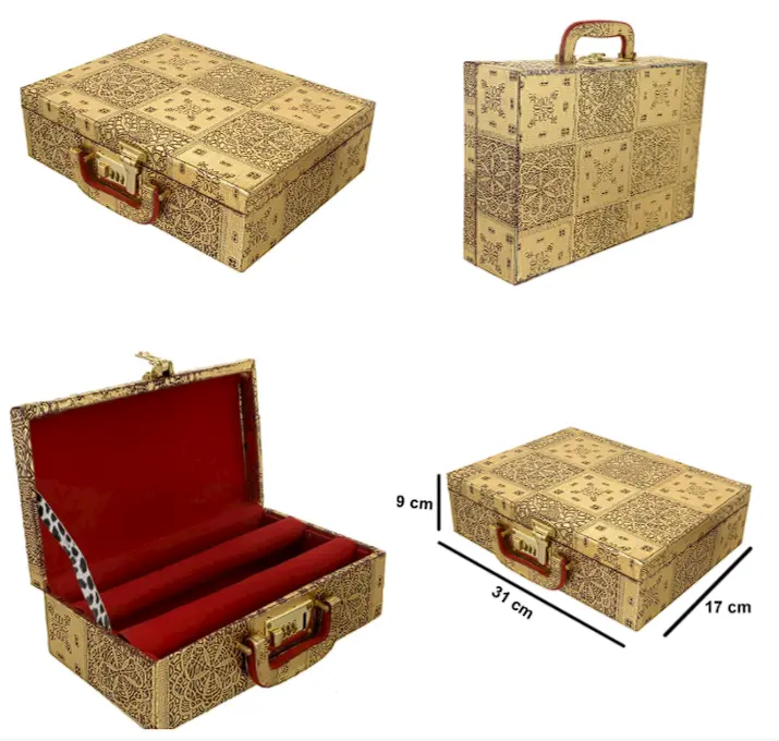 Kuber Industries Wooden Jewellery Box With 2 Rolls, Golden