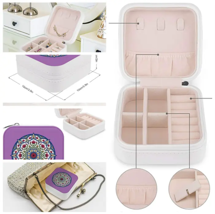 Moroccan Lotus Flowers PU Leather Small Travel Jewelry Box