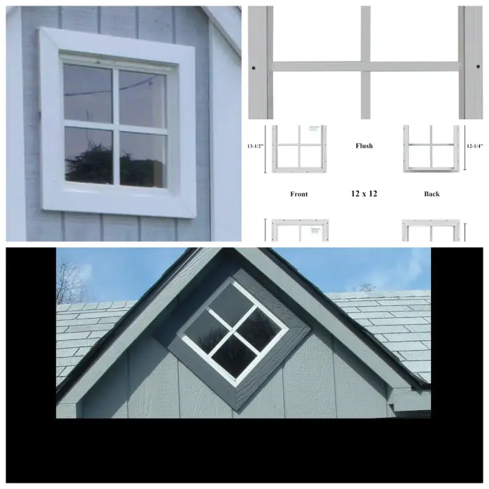 Square Shed Window 12" X 12" White Flush Mount, Playhouse Windows